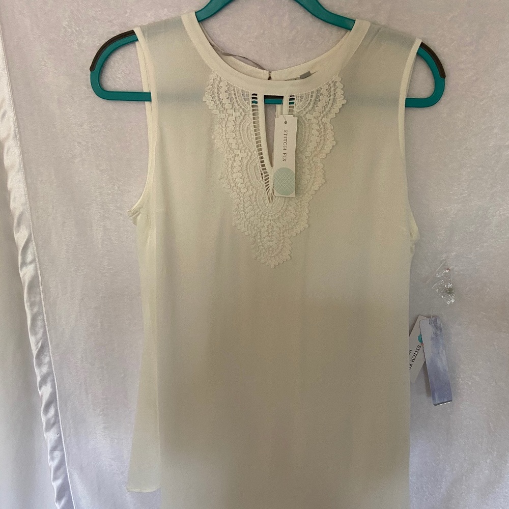 NWT Pale Sky White Blouse with keyhole Top